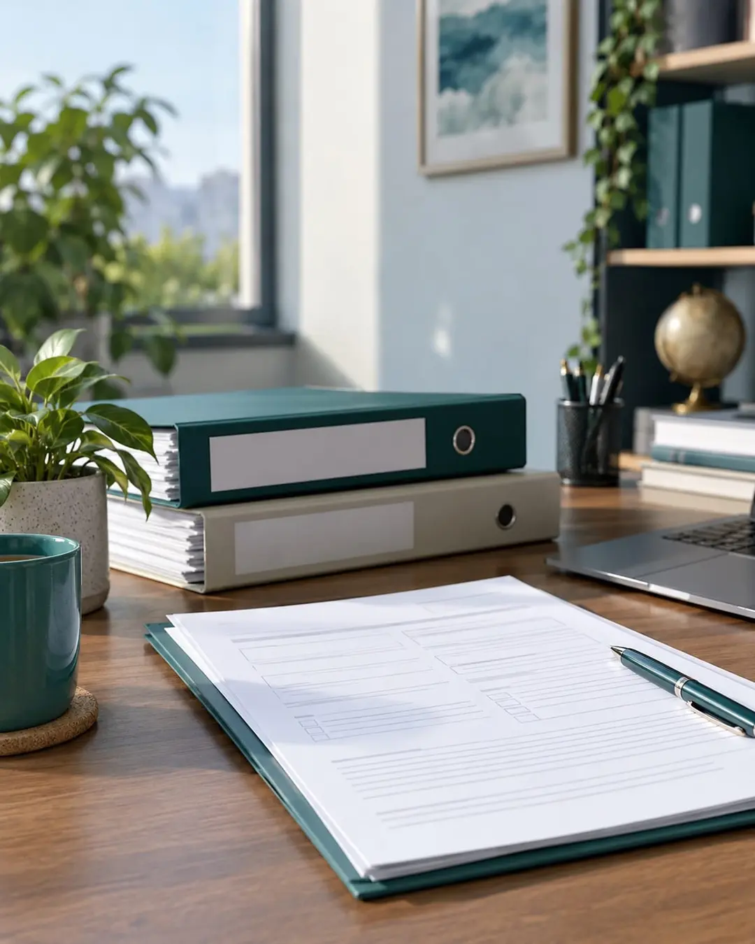 Blank business application folders organized on an office desk
