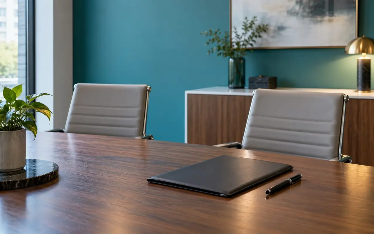 Meeting table with blank appointment folder