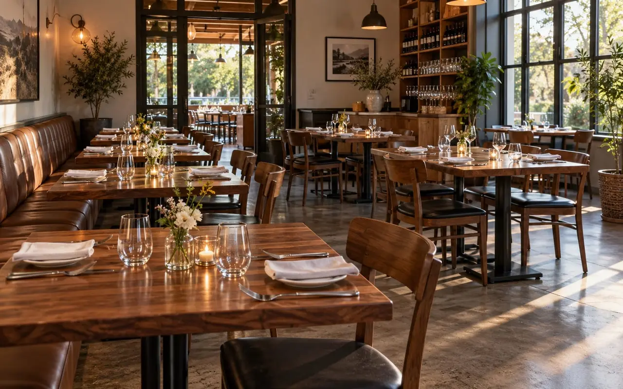 Set tables in a restaurant dining room