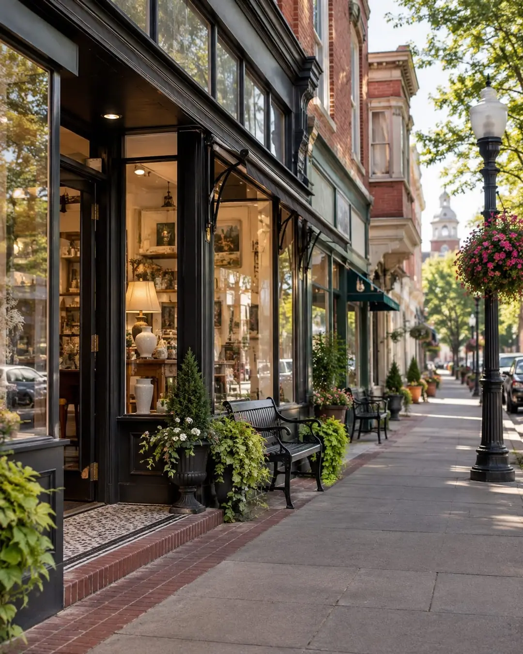 Small retail storefront and sidewalk in Liberty Missouri